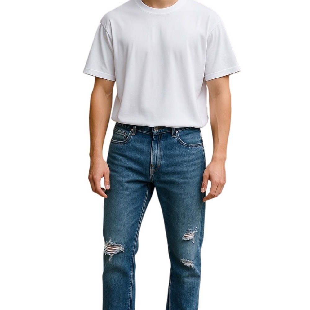 RAVMEN Distressed Jeans Skinny‎ Fit Stretch Blue Jeans Festival Grunge W36 L32